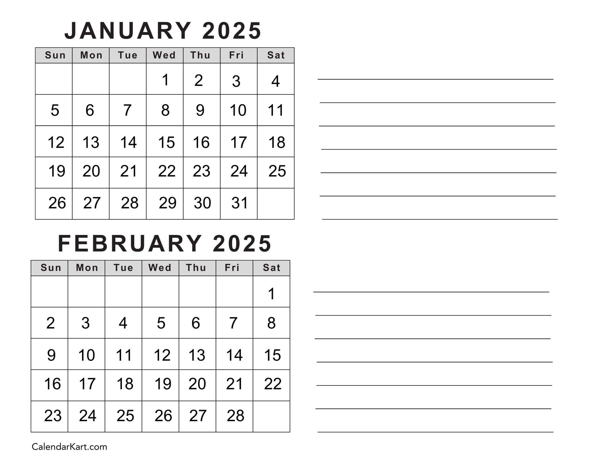 January And February 2025 Calendar Printable Printable Calendars