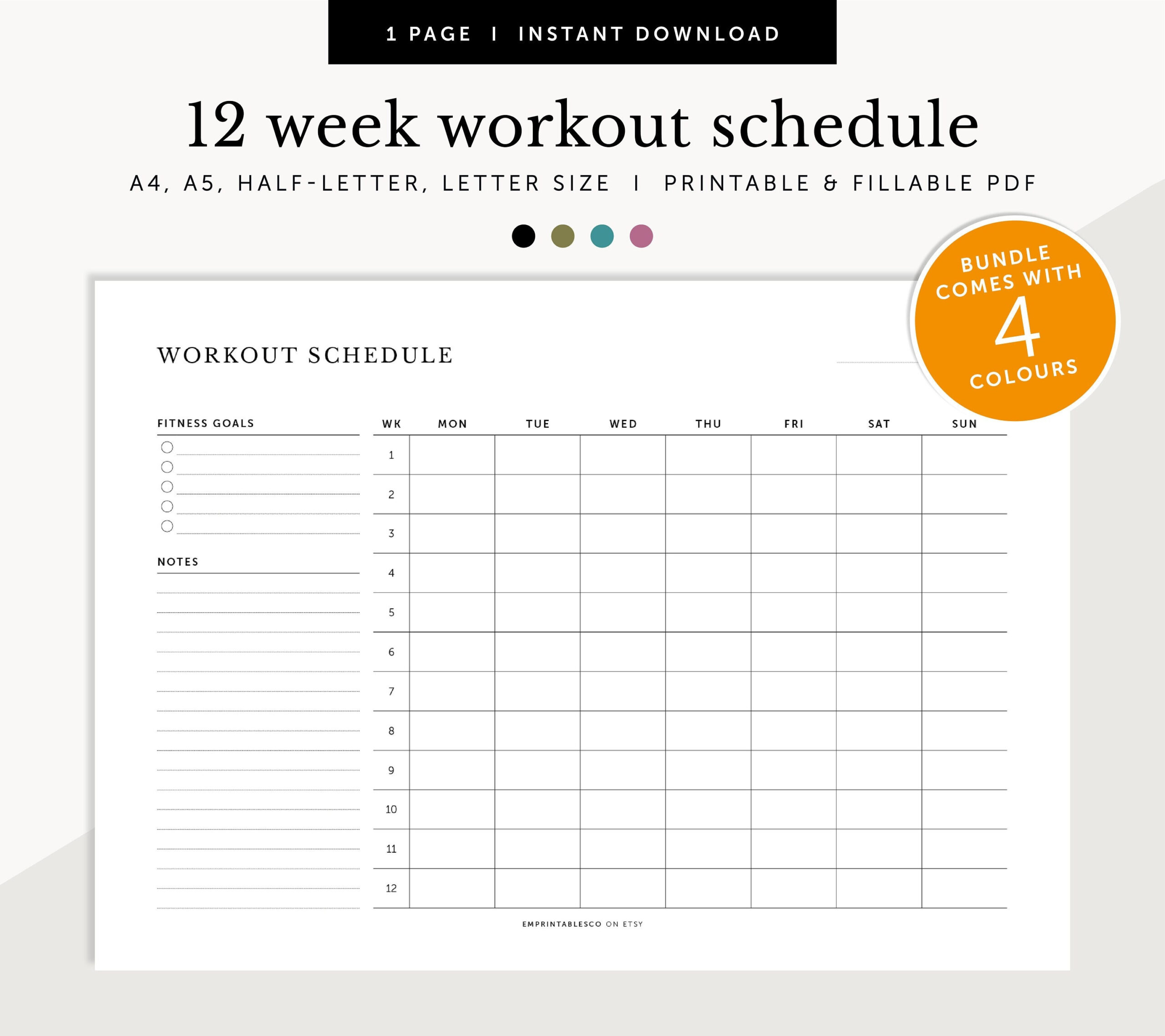 12-Week Workout Planner, Workout Schedule, 3-Month Fitness Planner with regard to 2025 Workout Calendar Printable