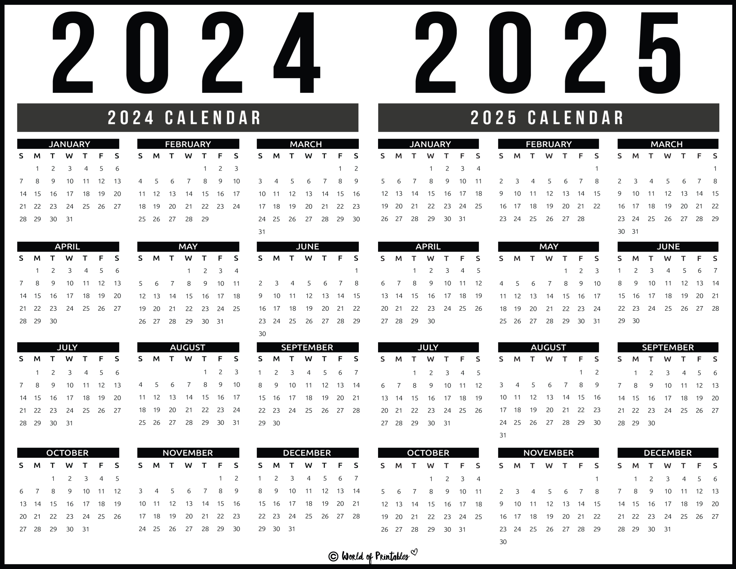 2024 2025 Calendar Free Printables - World Of Printables for 2024 - 2025 Calendar Printable Free