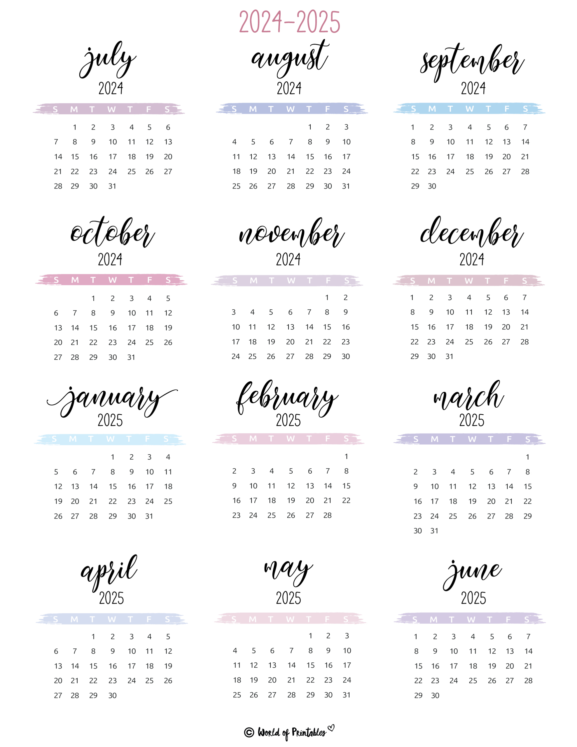 2024 2025 Calendar Free Printables - World Of Printables inside Small Printable Calendar 2025