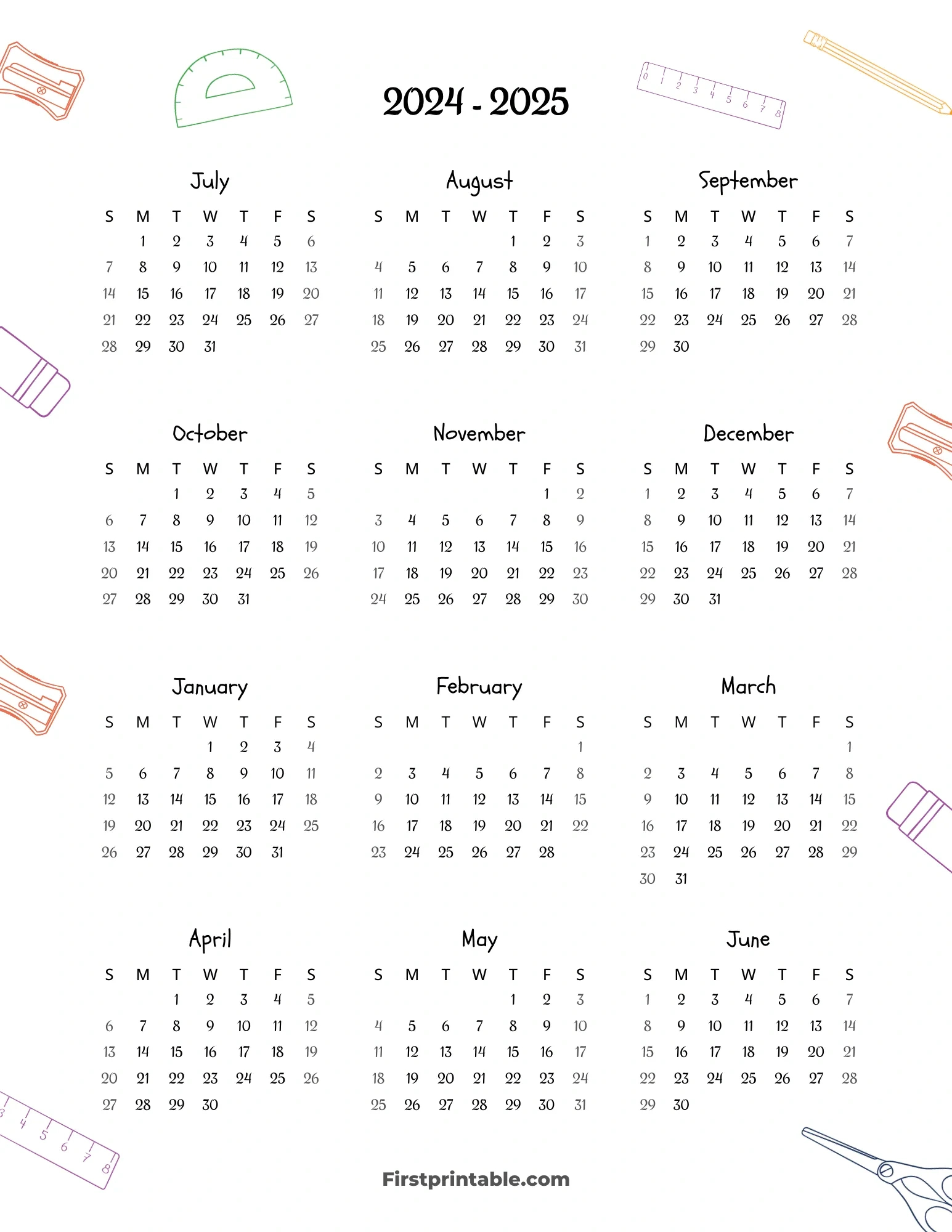 2024-2025 Calendar Printables | Free Pdf for 2024 and 2025 Calendar Printable