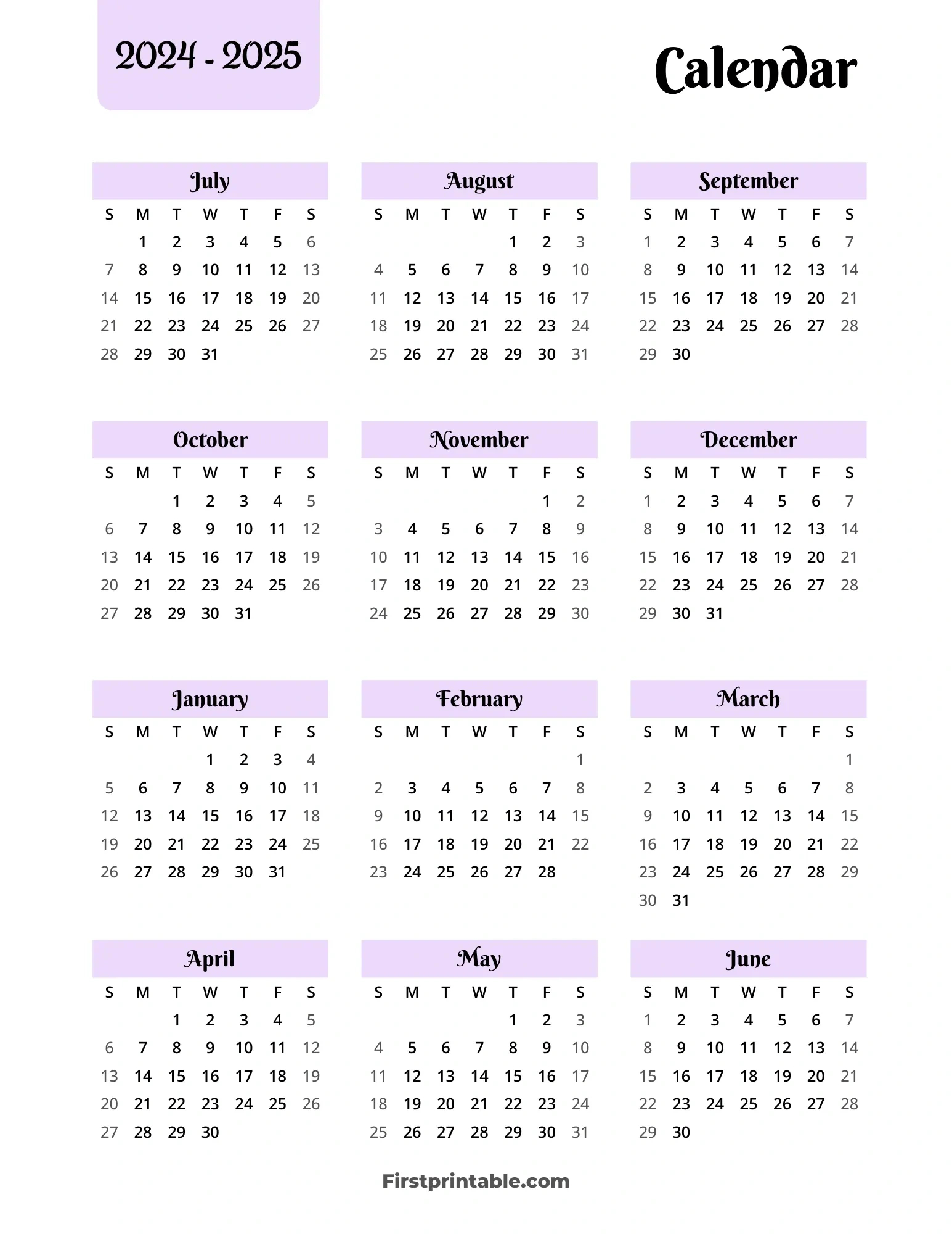 2024-2025 Calendar Printables | Free Pdf for 2024 Calendar 2025 Printable Free