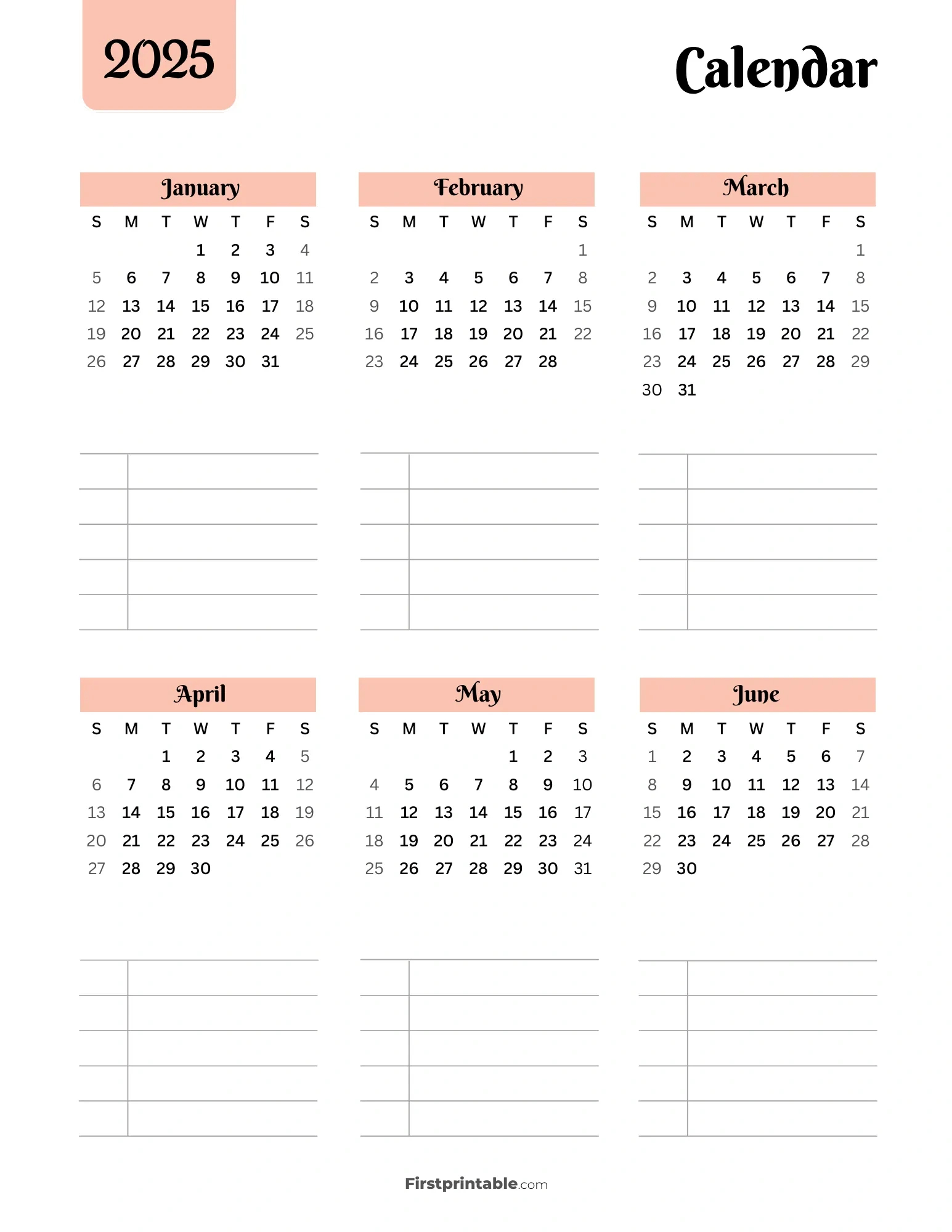 2024-2025 Calendar Printables | Free Pdf throughout January to June 2025 Calendar Printable