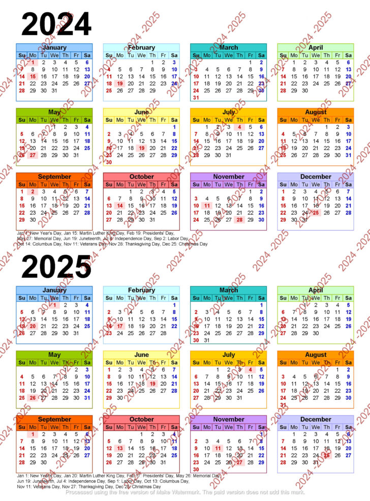 Colorful Printable Calendar 2025