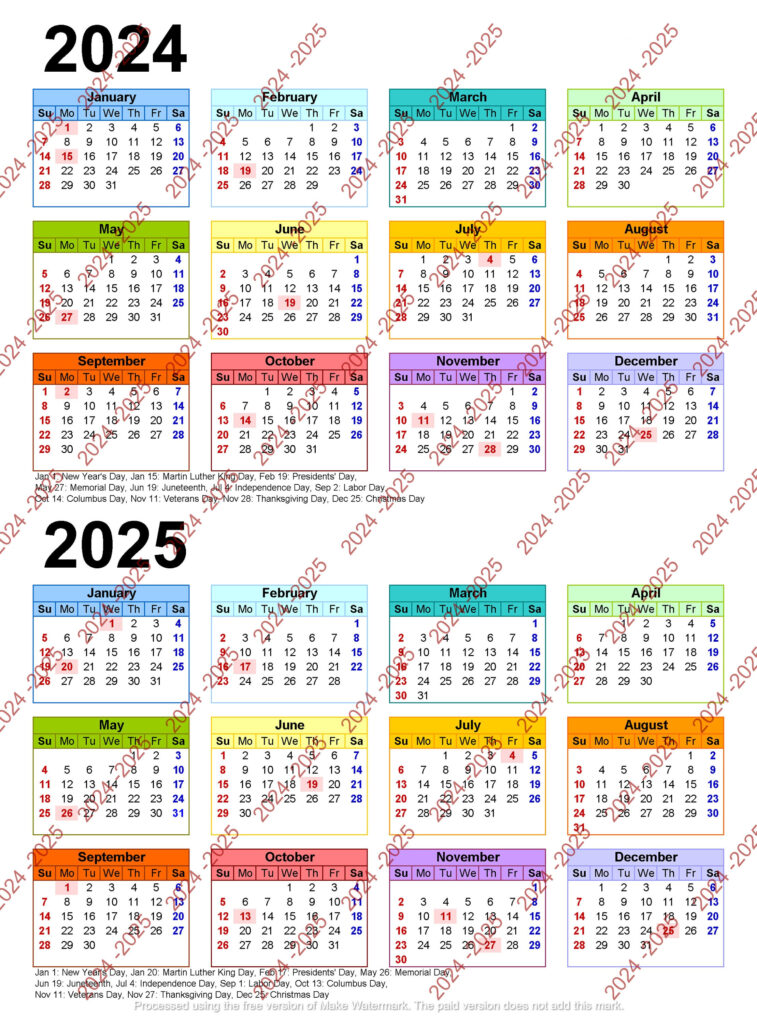 2024 and 2025 Printable Calendar - 2024 2025 Colorful Calendar Printable Yearly Calendar 12 Months Within 2024 And 2025 Printable Calendar 757x1024 
