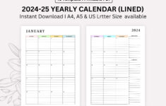 2024, 2025 Monthly Lined Calendar Printable, Dated Month On 2 with Printable Calendar With Lines 2025