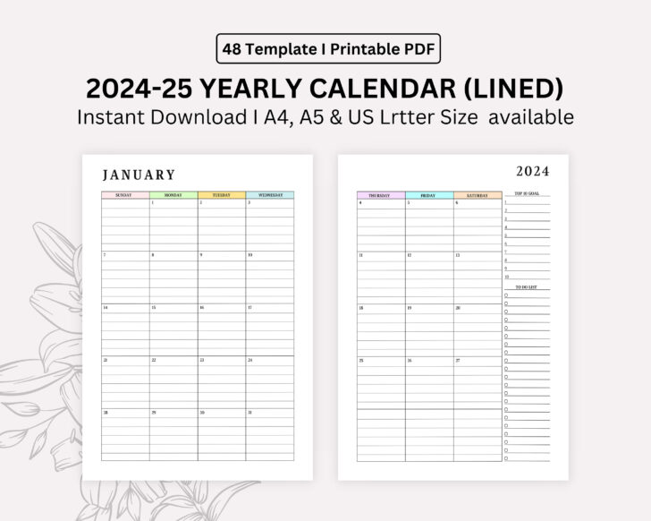 Printable Monthly Calendar 2025 with Lines