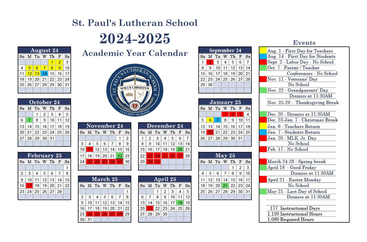 2024 -2025 School Calendar - St. Paul&amp;#039;S Lutheran School with regard to Lutheran Calendar 2025 Printable