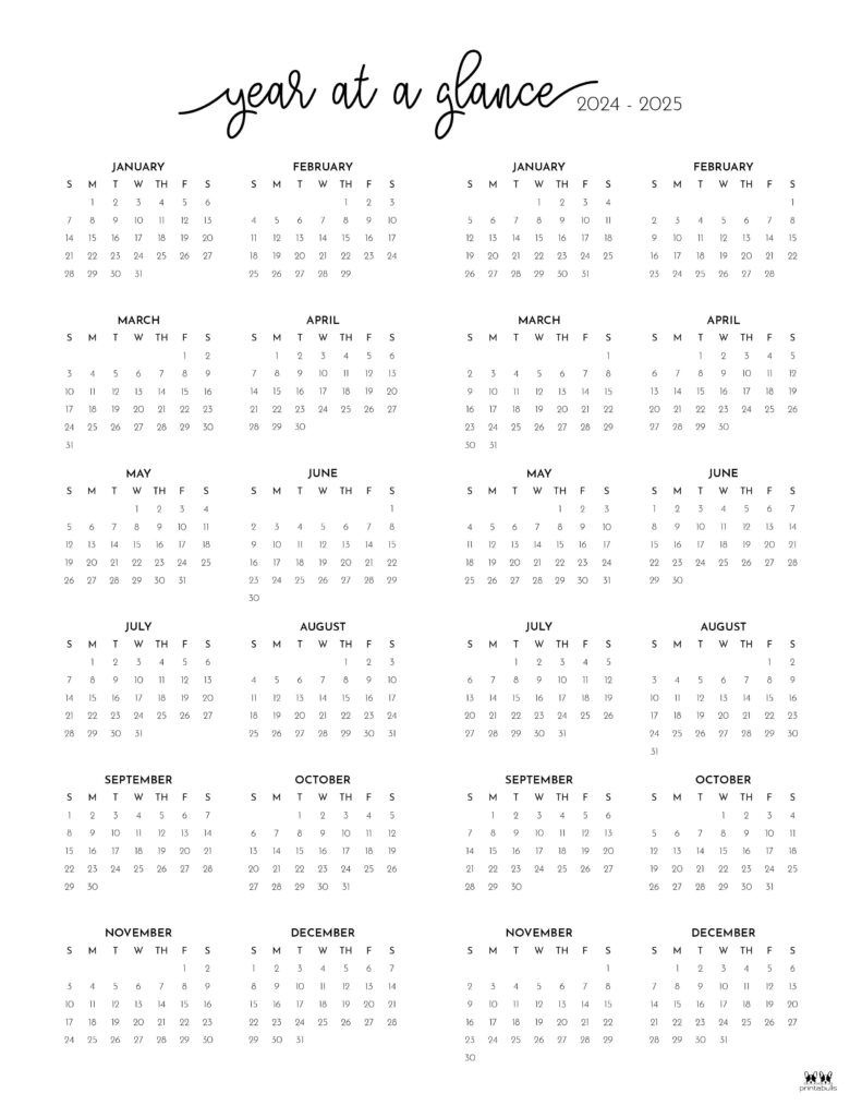 2024-2025 Two Year Calendars - 10 Free Printables | Printabulls with 2024 - 2025 Calendar Printable Free Download