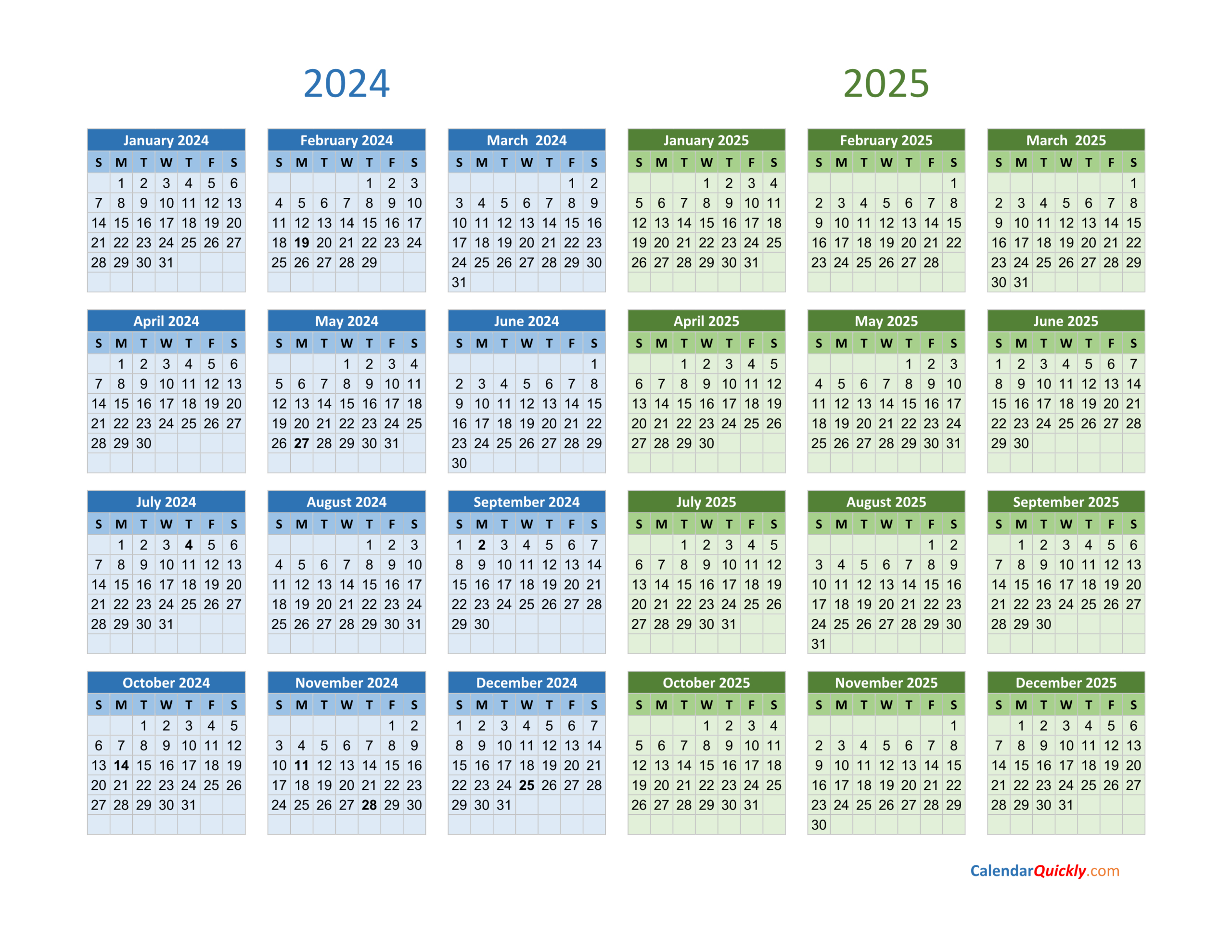 2024 And 2025 Calendar | Calendar Quickly inside Printable 2024 and 2025 Calendar with Holidays