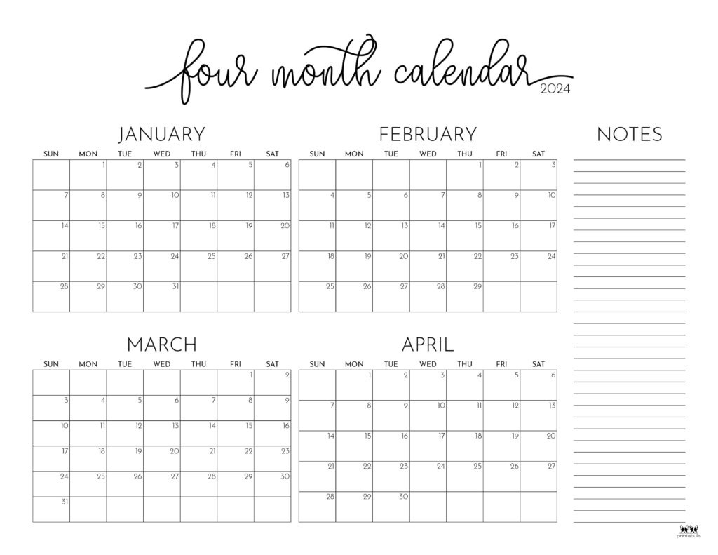 2024 Four Month Calendars - 18 Free Printables | Printabulls within Free Printable Calendar April 2024 to March 2025