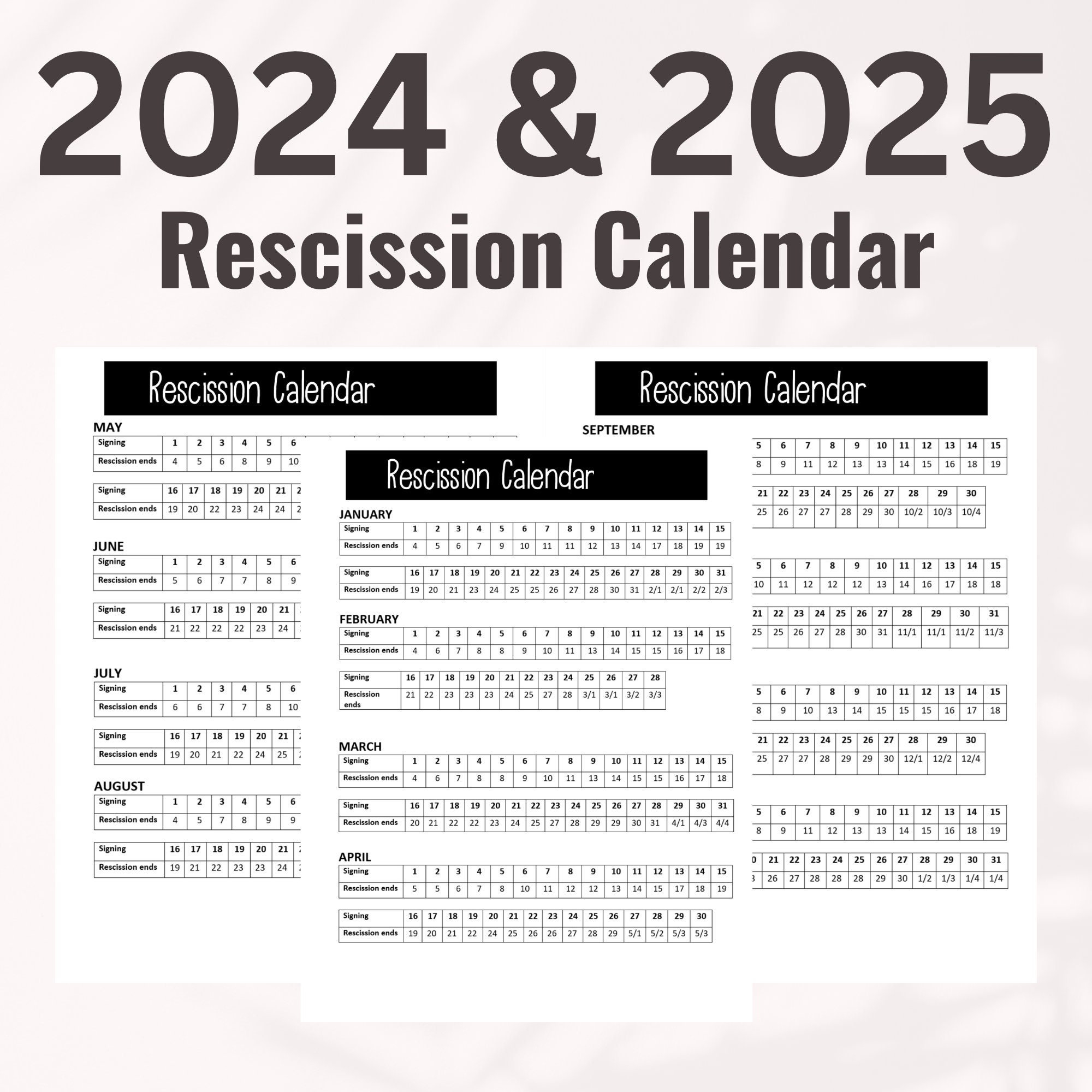 2024 Rescission Calendar Rescission Calendar 2024 Loan Signing for 2025 Rescission Calendar Printable