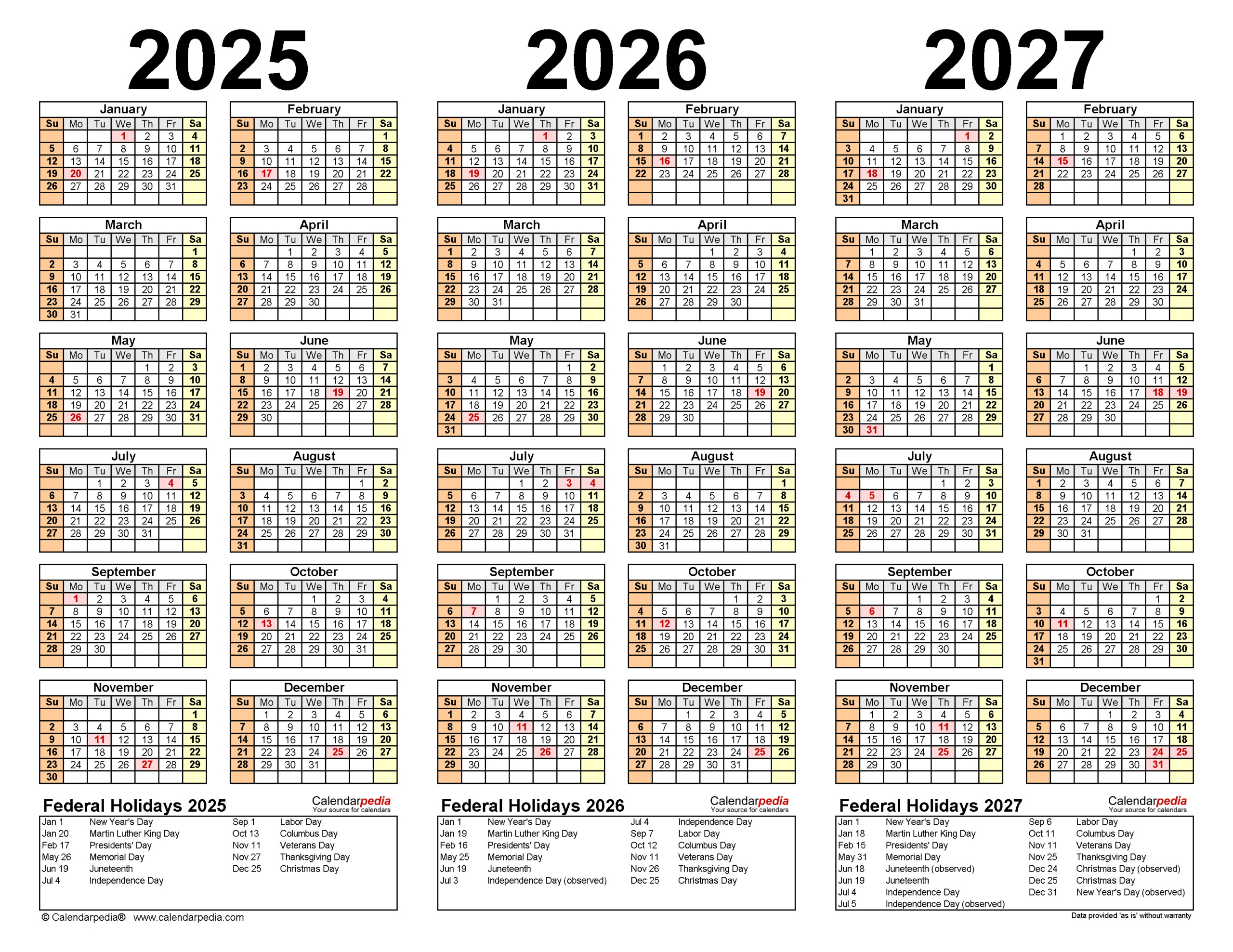 5 Year Calendar 2025 to 2029 Printable Printable Calendars