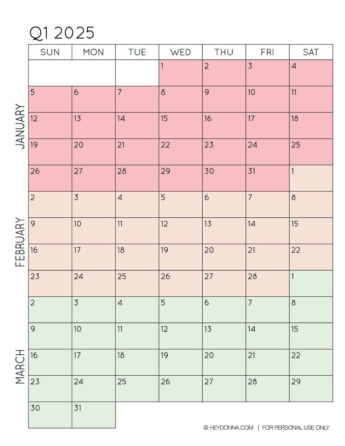 2025 3-Month Quarterly Calendar Printables - Free - Hey, Donna! for 3 Month Calendar 2025 Printable