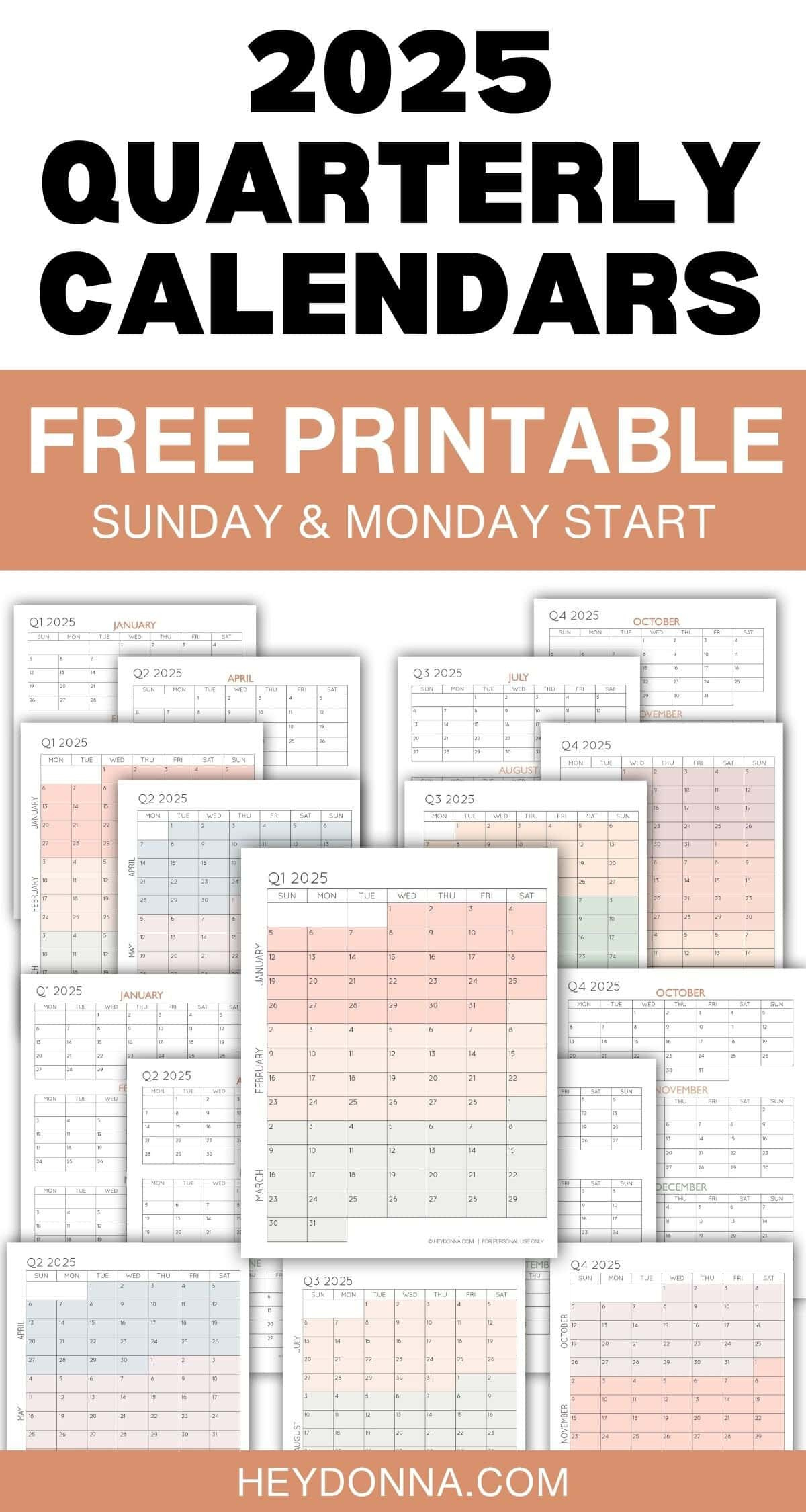 2025 3-Month Quarterly Calendar Printables - Free - Hey, Donna! for 3 Month Printable Calendar 2025