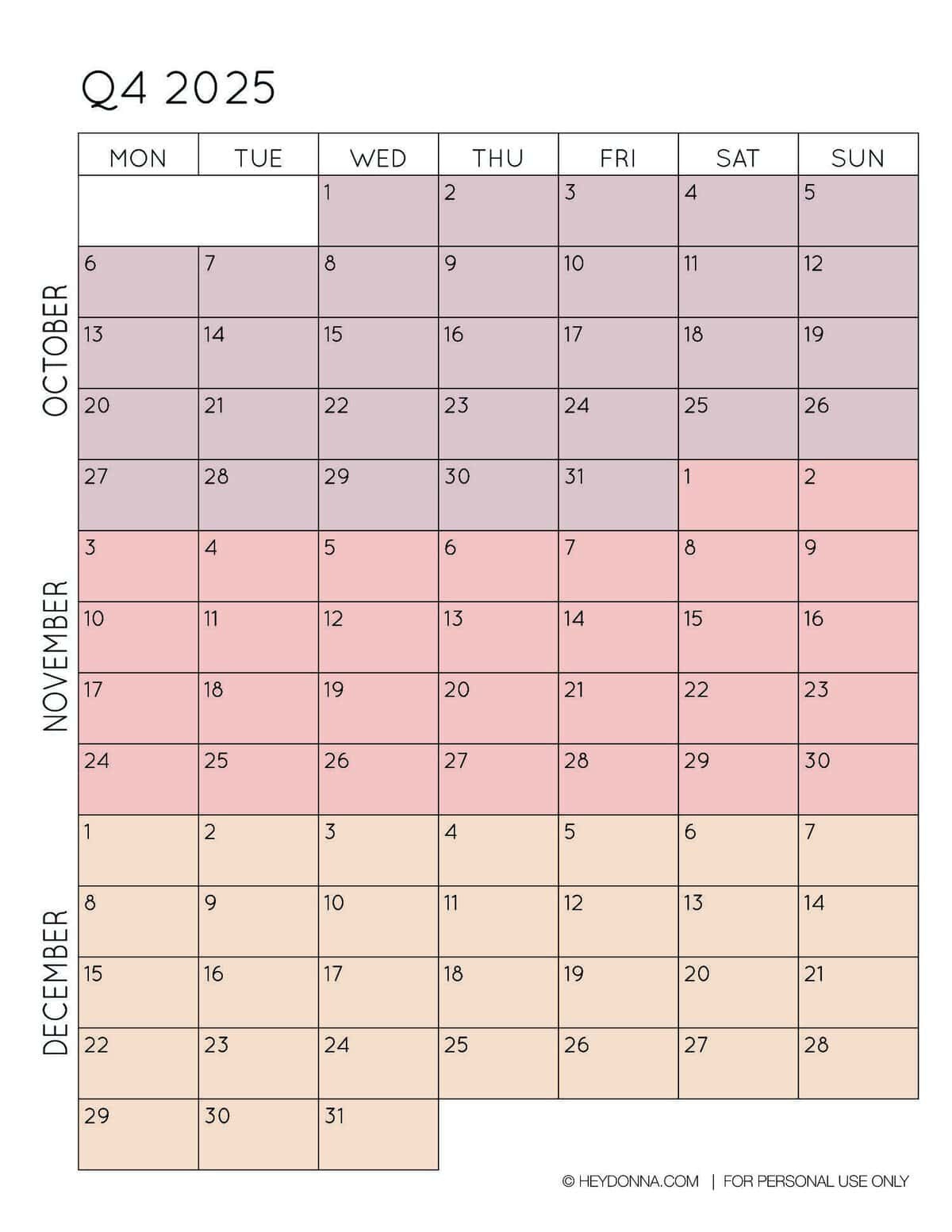 2025 3-Month Quarterly Calendar Printables - Free - Hey, Donna! inside Quarterly Calendar 2025 Printable