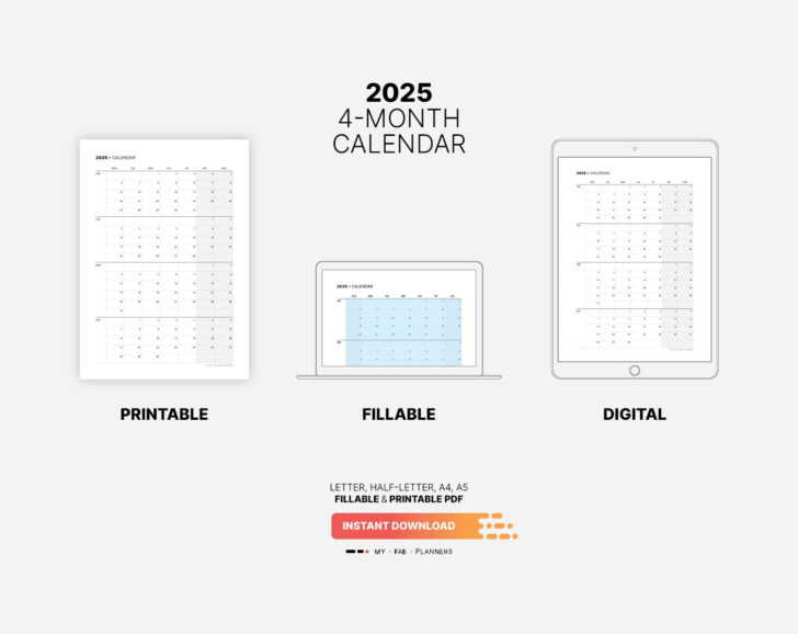 4 Month Calendar 2025 Printable