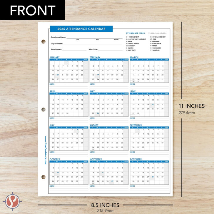 Attendance Calendar 2025 Printable