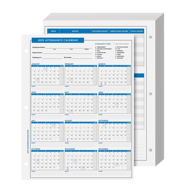 Free Printable 2025 Employee Attendance Calendar Usa