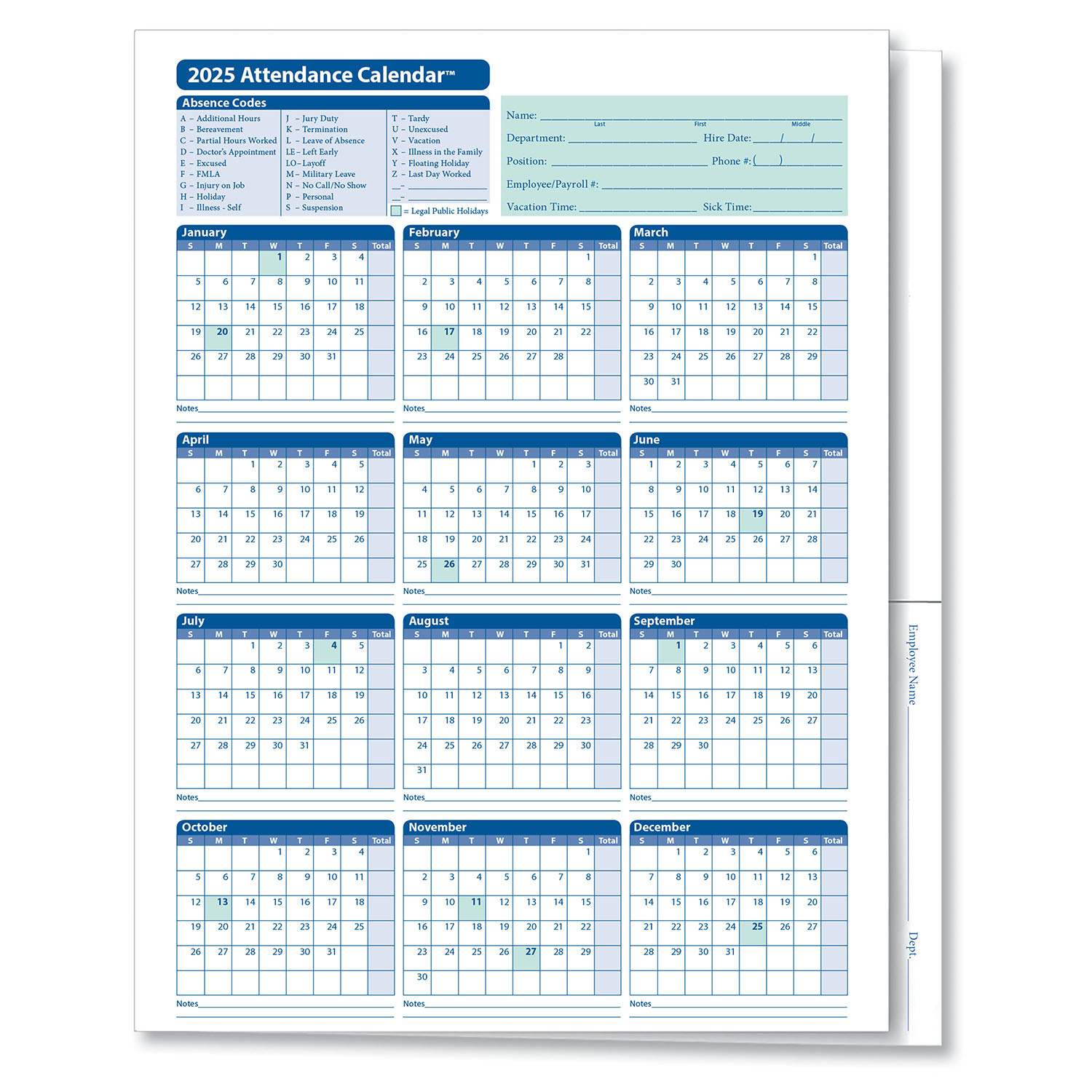 2025 Attendance Calendar Folder | Hrdirect with regard to 2025 Employee Attendance Calendar Printable