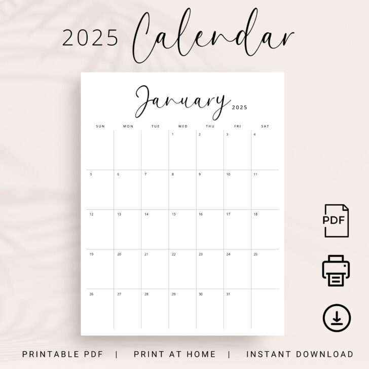Vertical Monthly Calendar Printable 2025
