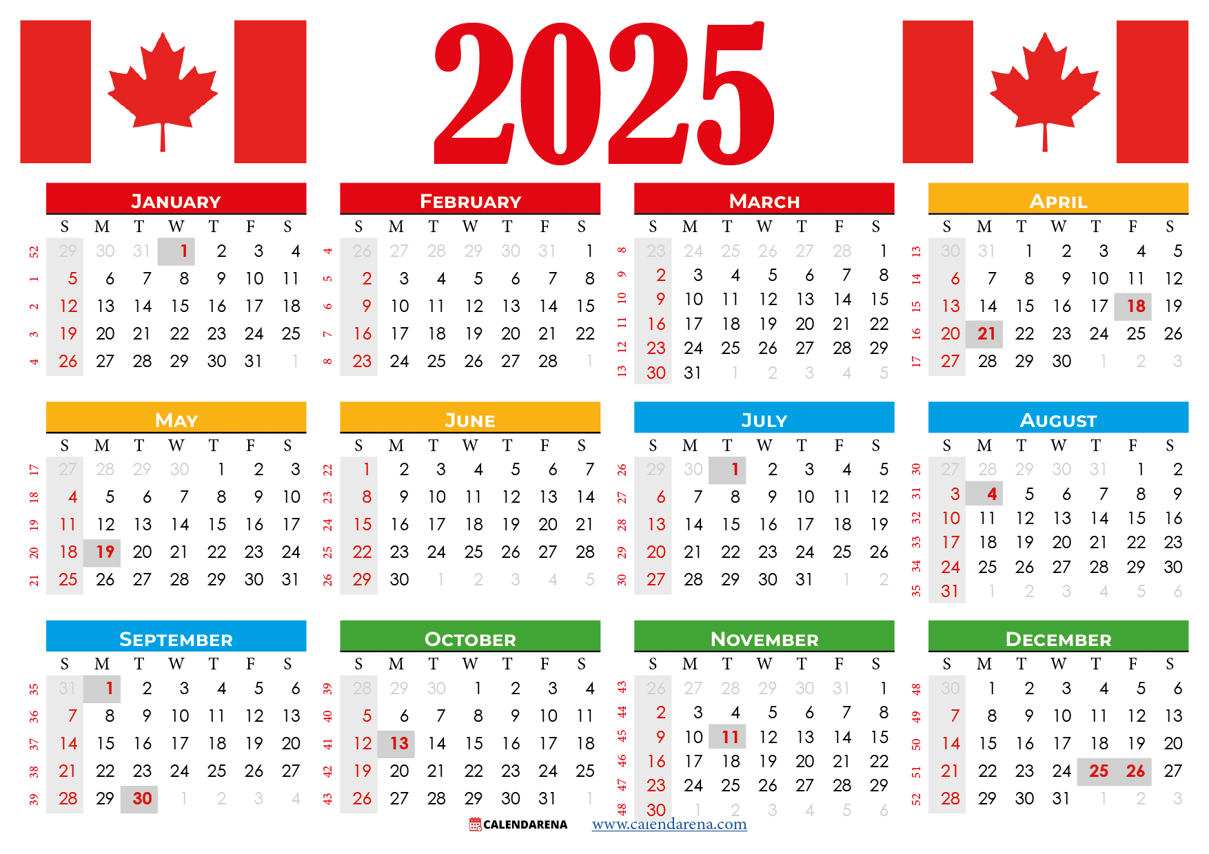 2025 Calendar Canada Printable Free in 2025 Calendar Canada With Holidays Printable