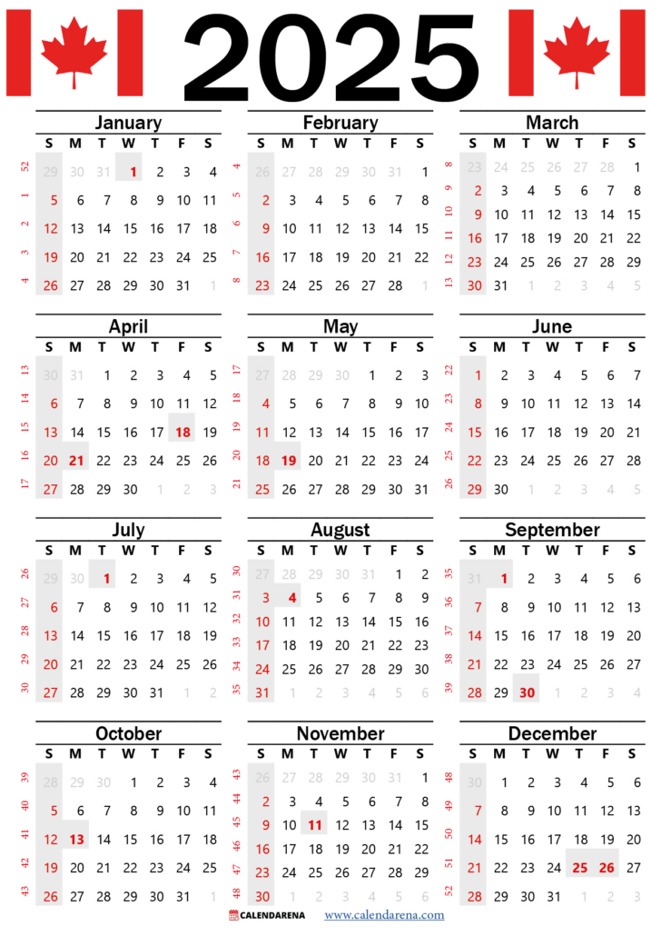 Free Printable Calendar 2025 Canada