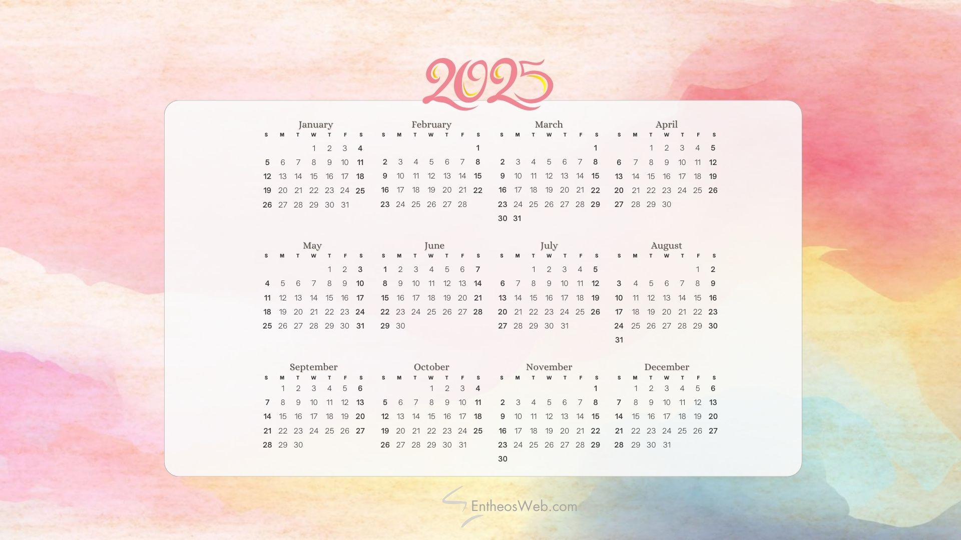 2025 Calendar Desktop Wallpaper (Jpg) &amp;amp; Printables (Pdf) | Entheosweb inside Printable Desktop Calendar 2025