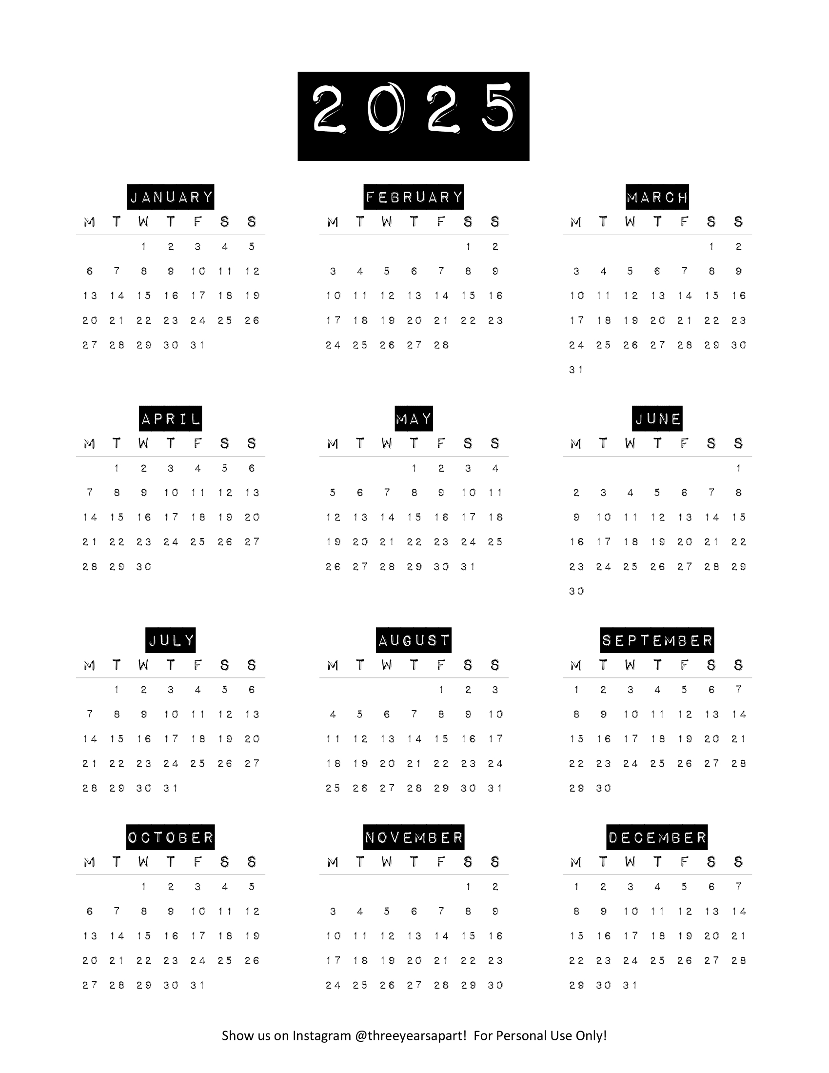 2025 Calendar Free Printable | Bullet Journal And Planner Free within Free Mini Calendar Printable 2025