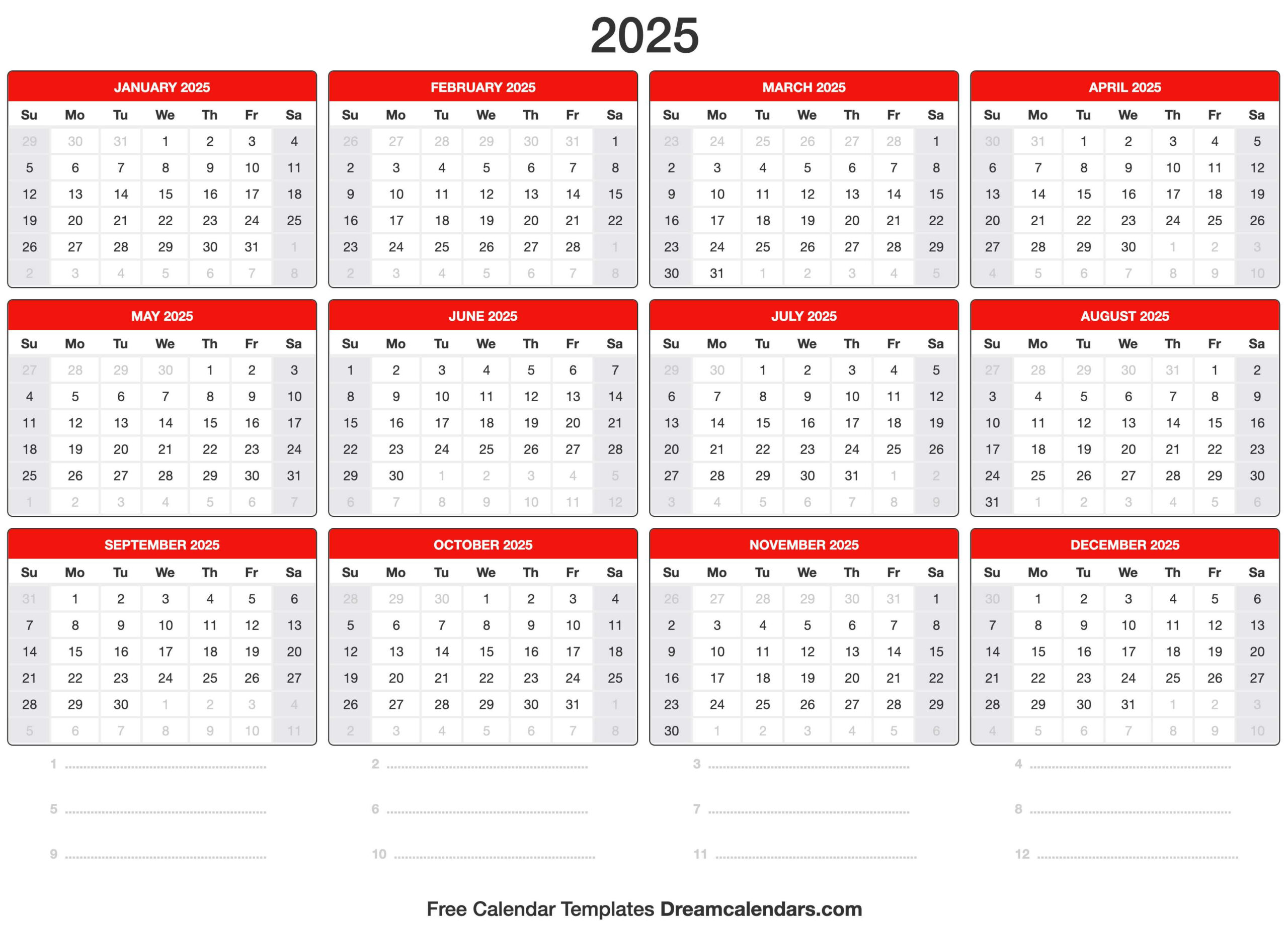 2025 Calendar in 2025 Calendar Template Printable