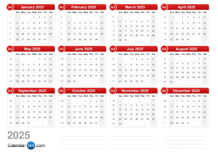 2025 Calendar Weekly Printable