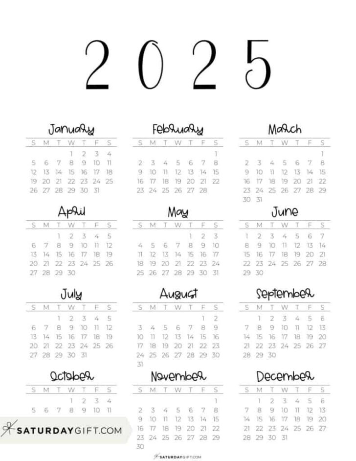 2025 Printable 12 Month Calendar