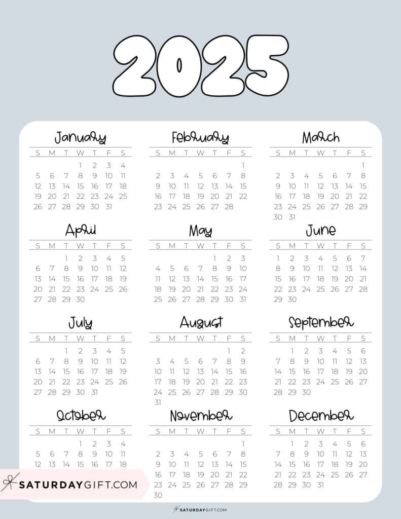 2025 Calendar Printable - 18 Cute &amp;amp; Free 2025 Yearly Calendar for Aesthetic Calendar 2025 Printable