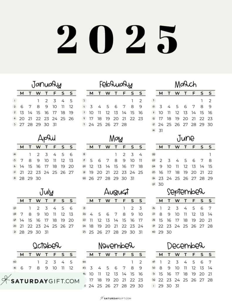 2025 Calendar Printable - 18 Cute &amp;amp; Free 2025 Yearly Calendar for Free Printable 2025 Calendar Monday Start