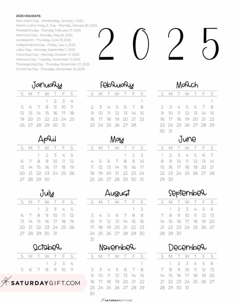 2025 Calendar Printable - 18 Cute &amp;amp; Free 2025 Yearly Calendar in Full Year 2025 Calendar Printable