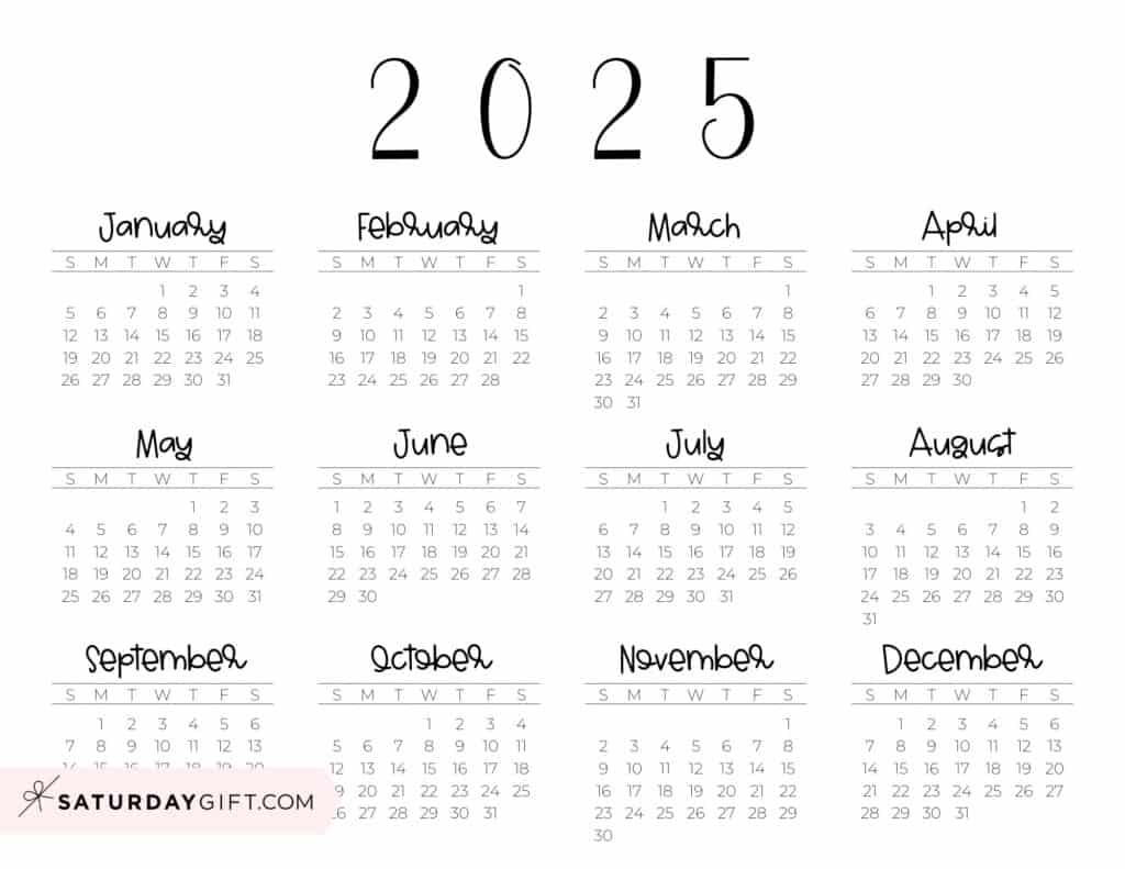 2025 Calendar Printable - 18 Cute &amp;amp; Free 2025 Yearly Calendar in Horizontal 2025 Calendar Printable