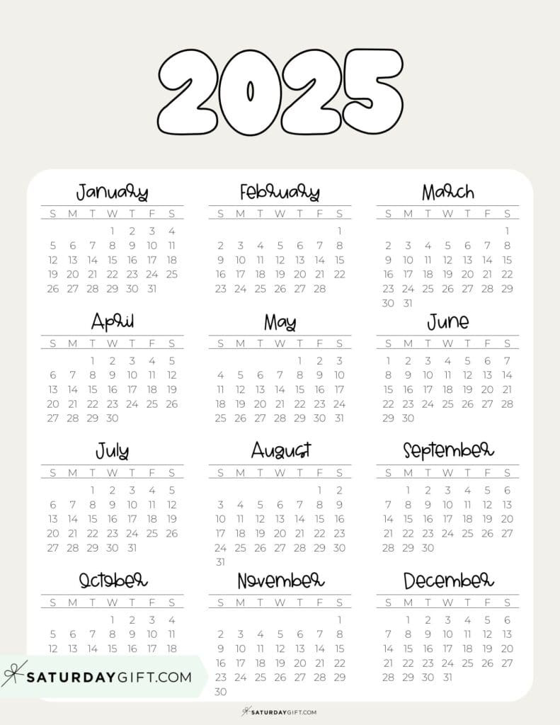 2025 Calendar Printable - 18 Cute &amp;amp; Free 2025 Yearly Calendar regarding Cute Printable Calendar 2025