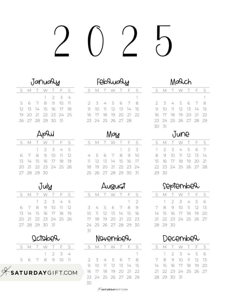 2025 Calendar Printable - 18 Cute &amp;amp; Free 2025 Yearly Calendar throughout 2025 Calendar Printable Year At A Glance