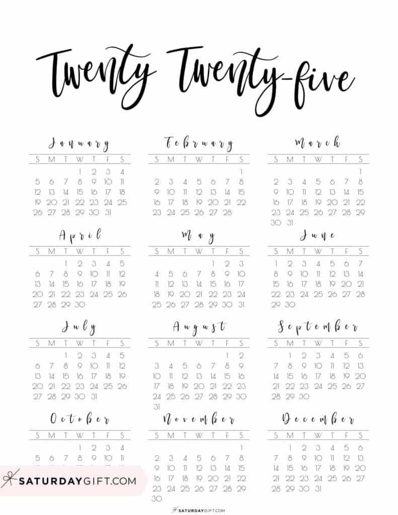 2025 Calendar Printable - 18 Cute &amp;amp; Free 2025 Yearly Calendar throughout Free Printable 2025 Annual Calendar