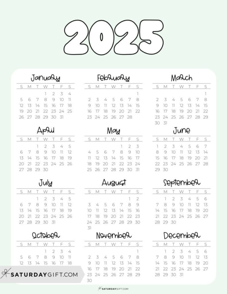 Printable Year at a Glance Calendar 2025