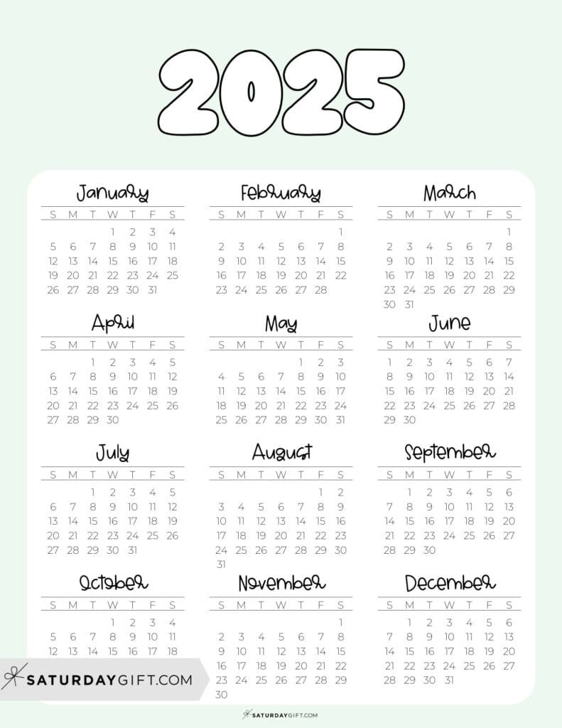 2025 Calendar Printable - 18 Cute &amp;amp; Free 2025 Yearly Calendar with Printable Year at a Glance Calendar 2025