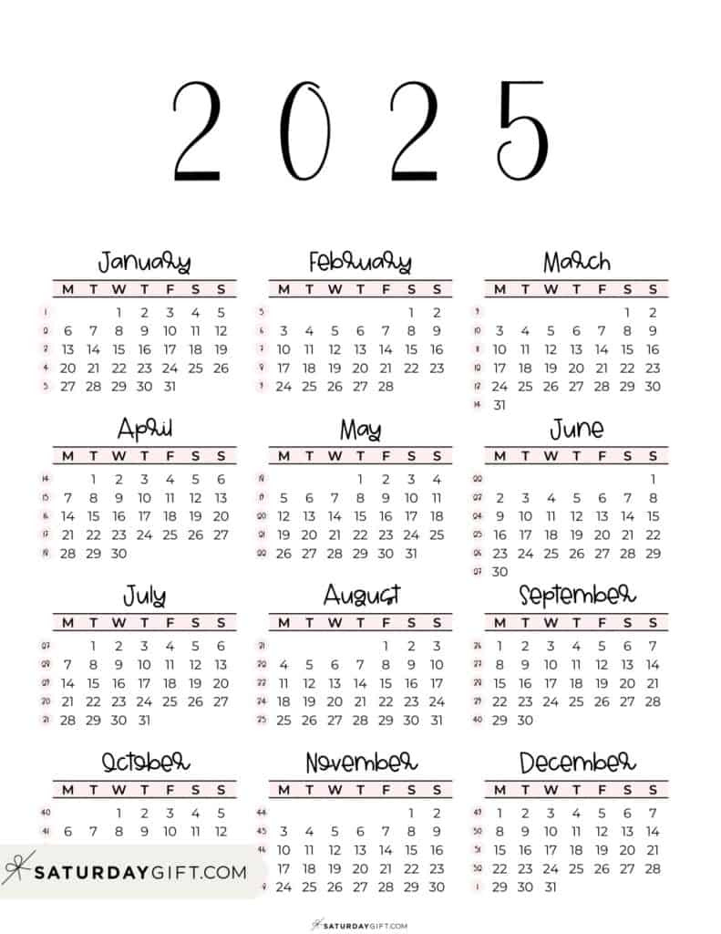 2025 Calendar Printable - 18 Cute &amp;amp; Free 2025 Yearly Calendar with regard to 2025 Calendar Starting Monday Printable