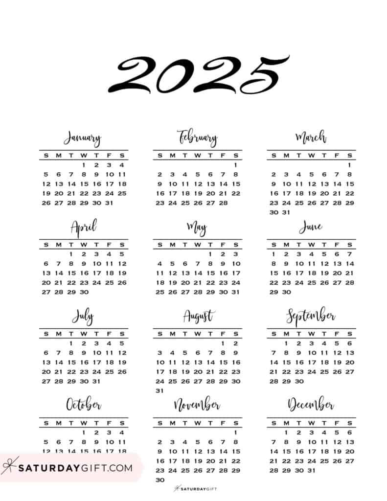 2025 Calendar Printable - 18 Cute &amp;amp; Free 2025 Yearly Calendar with regard to Yearly Calendar 2025 Printable One Page