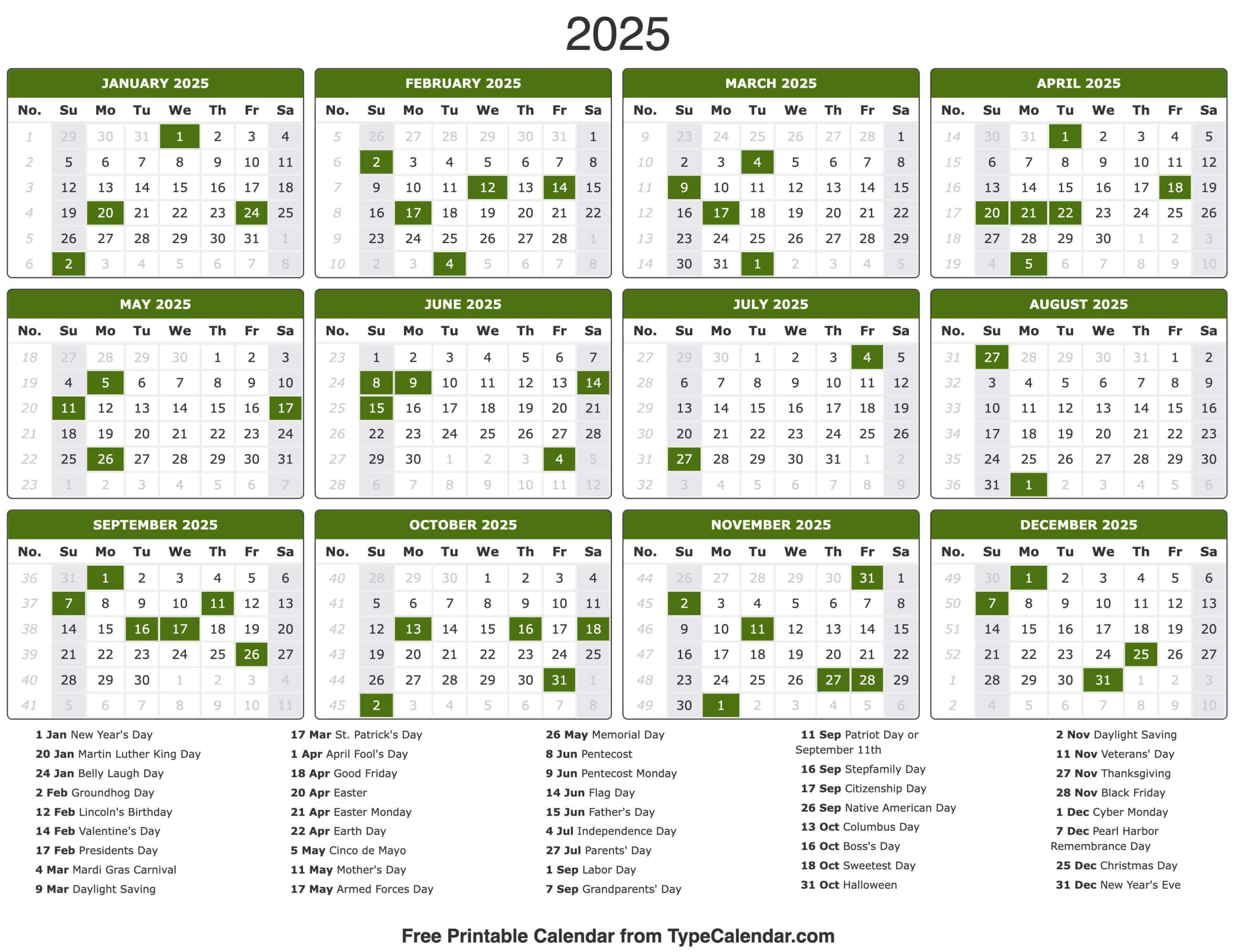 2025 Calendar - Printable Calendar 2025 With Holidays in 2025 Calendar Printable with Holidays