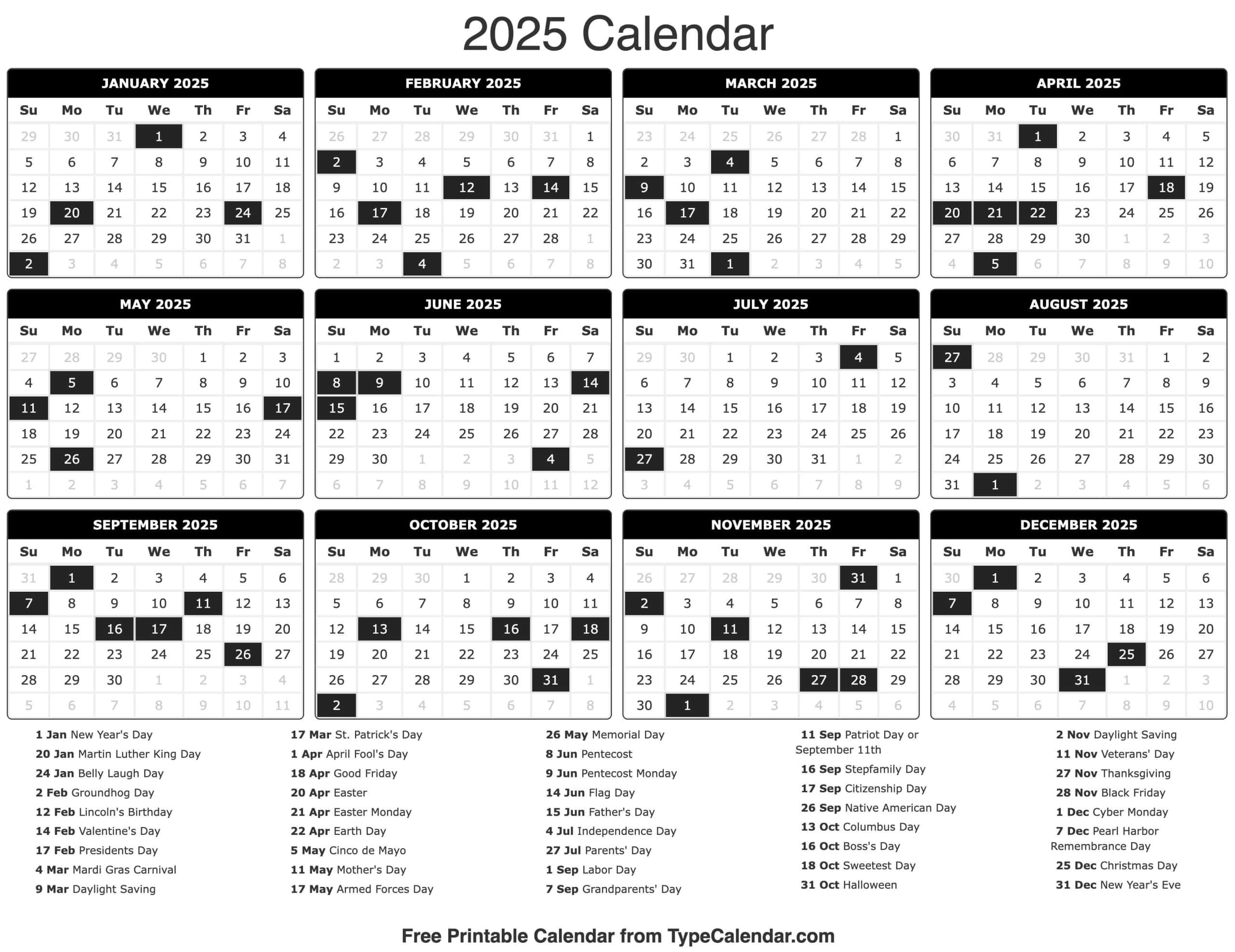 2025 Calendar - Printable Calendar 2025 With Holidays intended for Free Printable Julian Date Calendar 2025