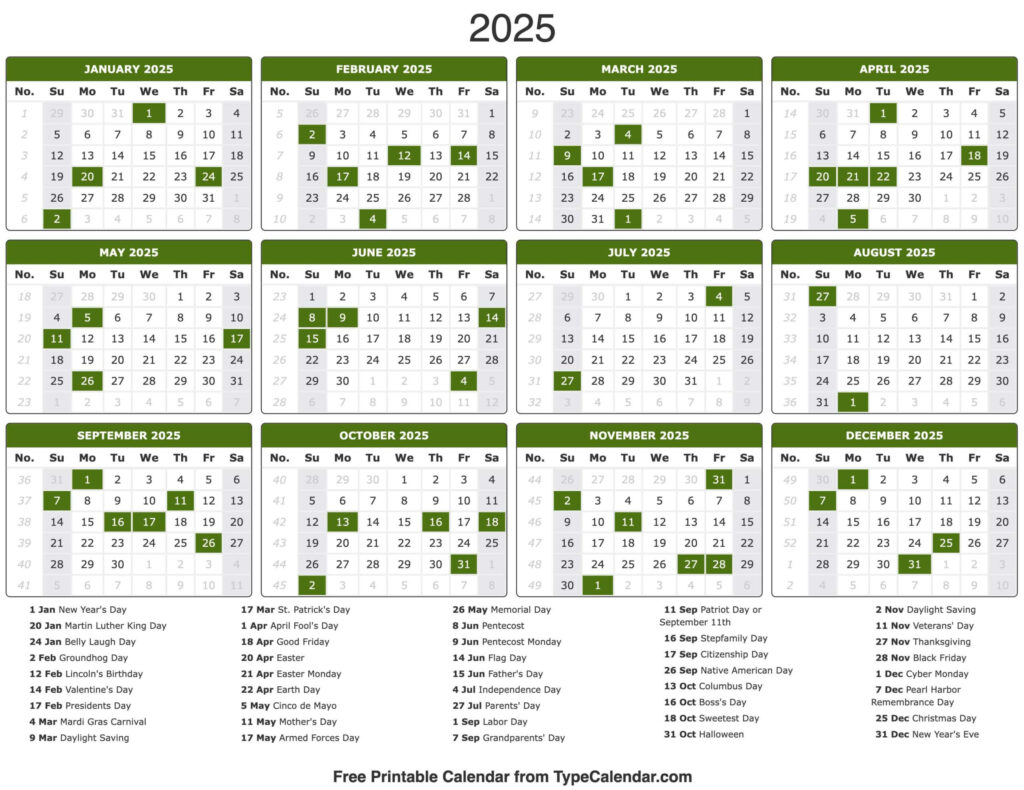 2025 Holidays Calendar Printable Printable Calendars