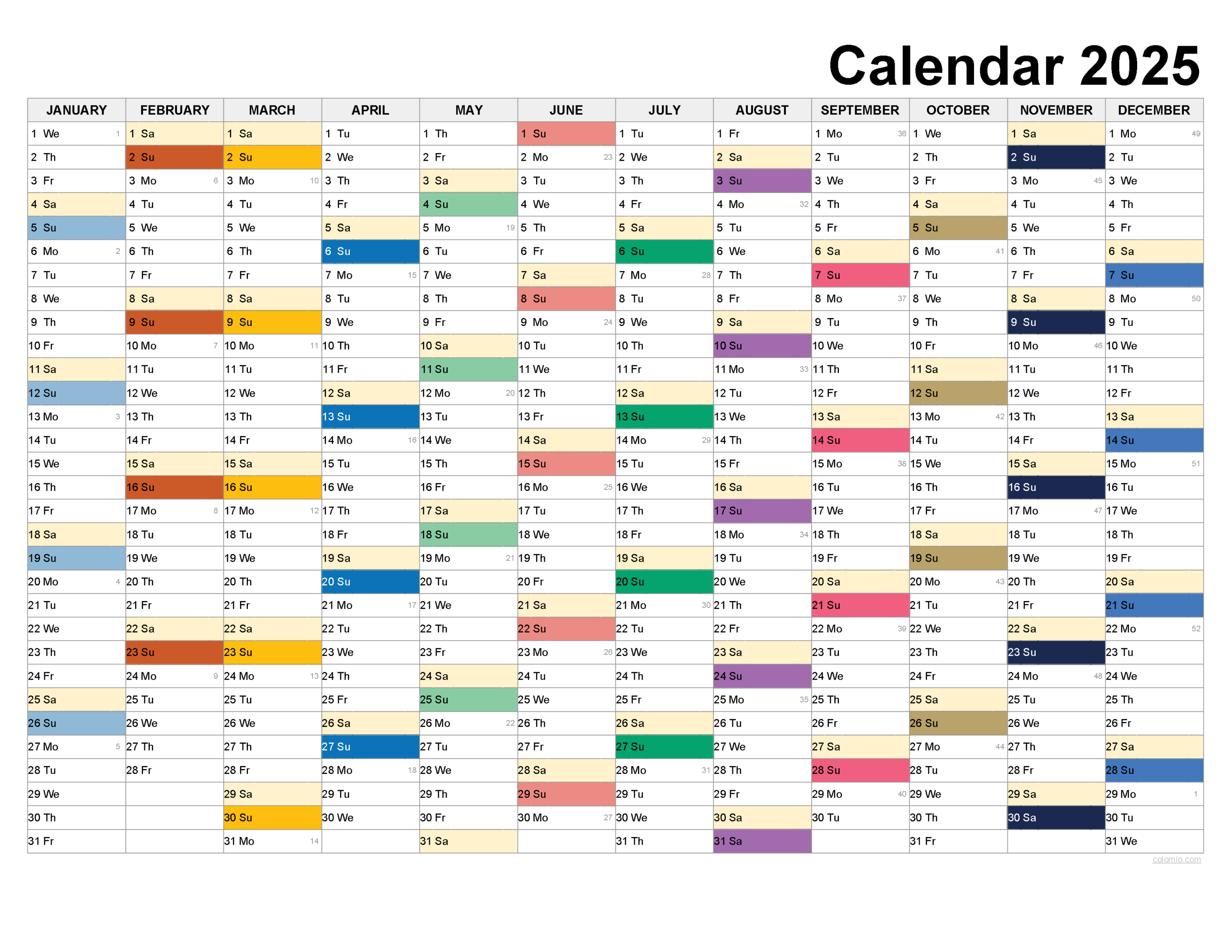 2025 Calendar Printable, ✓ Pdf, Excel And Image File - Free for 2025 Calendar Printable Horizontal