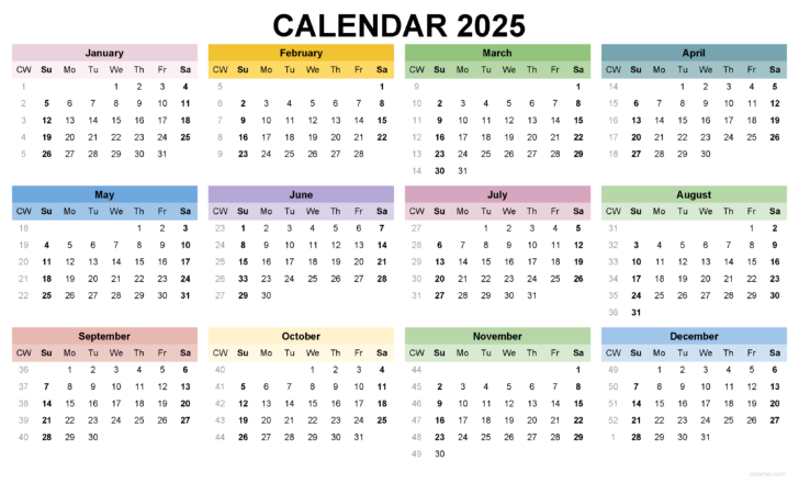Printable Colorful Calendar 2025 Printable Colorful Calendar 2025