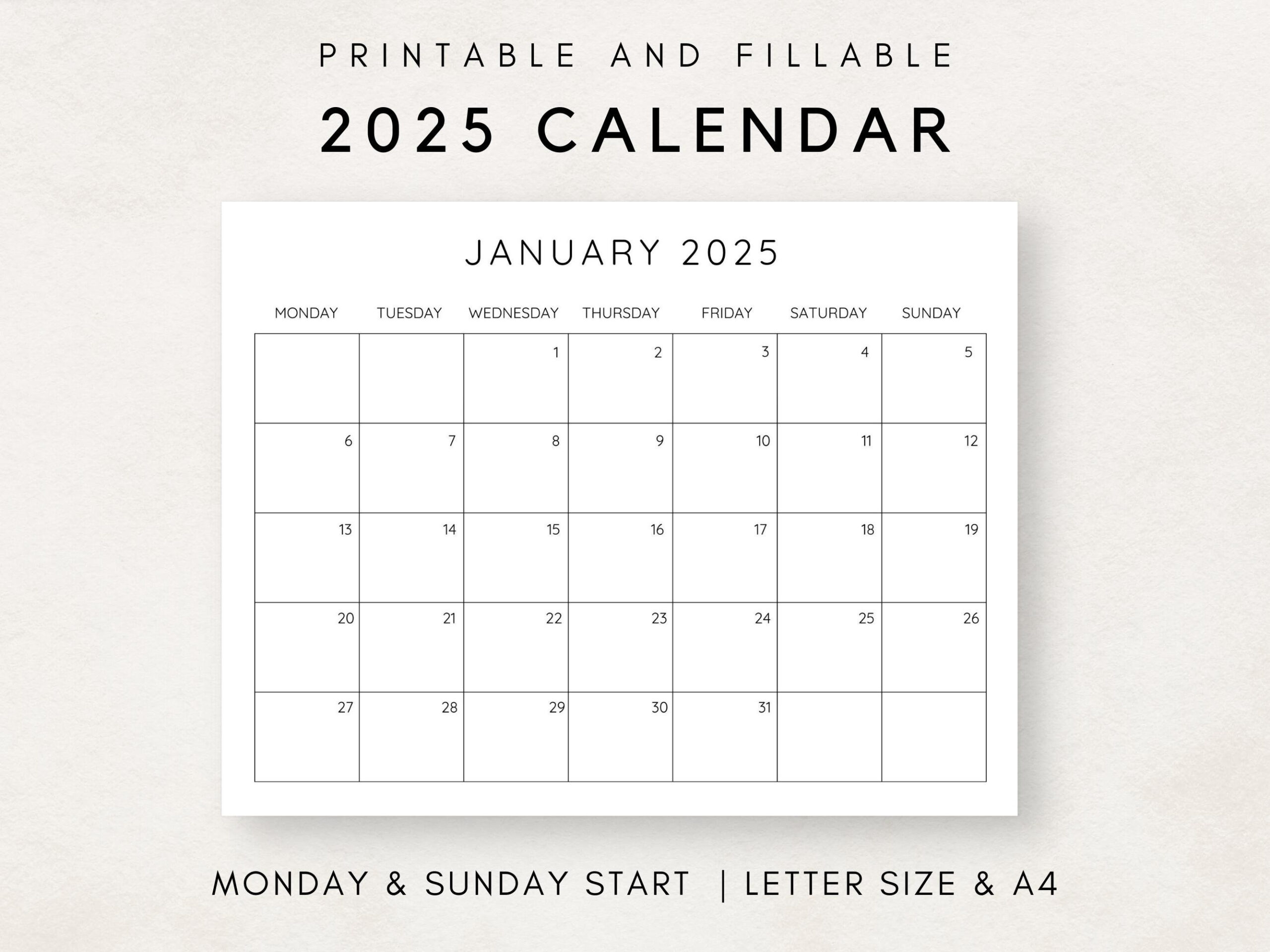 2025 Calendar Monthly Printable
