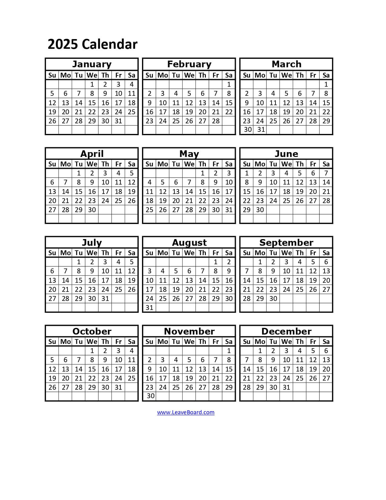 2025 Calendar Printable: Pdf, Excel, With Holidays (Free Download) for Free Printable 2025 Employee Attendance Calendar Usa